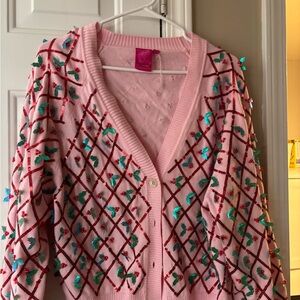 QUEEN OF SPARKLES Pink and Red Embroidered Cardigan